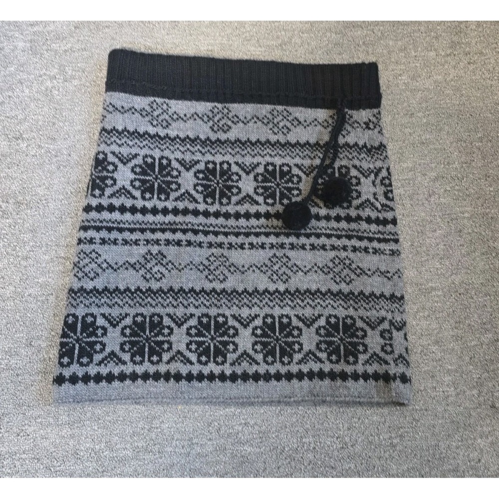 Laundromat Wool Knit Skirt S Small Gray Black Fair Isle Nordic Pom Pom Winter